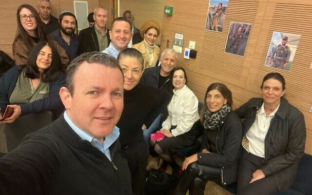 Lawmakers take a selfie while sheltering during an Iranian missile attack at the Knesset on March 2, 2026 (Knesset Foreign Affairs and Defense Committee) Lawmakers take a selfie while sheltering during an Iranian missile attack at the Knesset on March 2, 2026 (Knesset Foreign Affairs and Defense Committee)