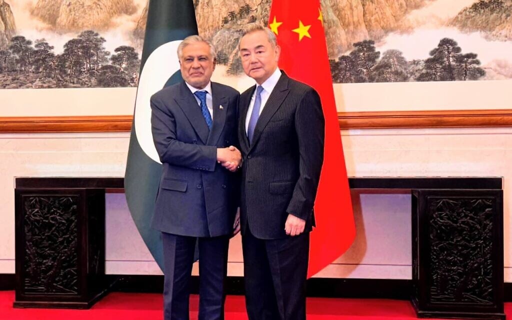 Pakistan's Deputy Prime Minister and Foreign Minister Mohammad Ishaq Dar (left) is received by Foreign Minister of China, Wang Yi, at Beijing's Diaoytai State Guest House, March 31, 2026. (Pakistan Ministry of Foreign Affairs via X) Pakistan's Deputy Prime Minister and Foreign Minister Mohammad Ishaq Dar (left) is received by Foreign Minister of China, Wang Yi, at Beijing's Diaoytai State Guest House, March 31, 2026. (Pakistan Ministry of Foreign Affairs via X)