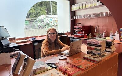 Michal Goldschmidt, owner of Bookhaus, a new English language independent bookstore in north Tel Aviv, on February 23, 2026. (Jessica Steinberg/Times of Israel)