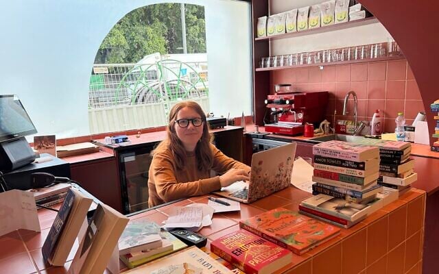 Michal Goldschmidt, owner of Bookhaus, a new English language independent bookstore in north Tel Aviv, on February 23, 2026. (Jessica Steinberg/Times of Israel)