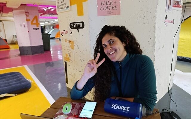 Gal, temporarily living in the shelter at the Dizengoff Center mall in Tel Aviv, March 23, 2026 (Zev Stub/Times of Israel)