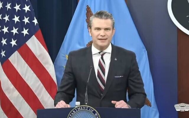 US Secretary of Defense Pete Hegseth delivers a briefing on the war in Iran, on March 4, 2026. (Screenshot/AP)