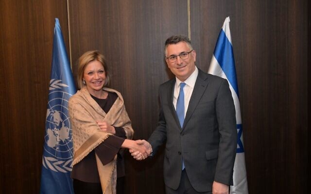 Foreign Minister Gideon Sa’ar (R) meets UN Special Coordinator for Lebanon Jeanine Hennis-Plasschaert in Jerusalem, March 9, 2026 (Shlomi Amsalem/GPO) Foreign Minister Gideon Sa’ar (R) meets UN Special Coordinator for Lebanon Jeanine Hennis-Plasschaert in Jerusalem, March 9, 2026 (Shlomi Amsalem/GPO)