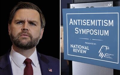 Some Jewish Republicans are losing patience with US Vice President JD Vance, who has not condemned Tucker Carlson. (From left: Madison Thorn/Anadolu via Getty Images; Joseph Strauss/JTA)