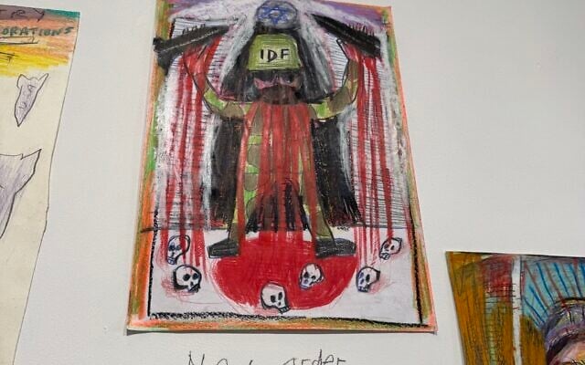 An anti-Israel drawing, part of the 'Drawings against Genocide' exhibit in Margate, UK, seen on March 21, 2026. (X/Zoe Strimpel: used in accordance with Clause 27a of the Copyright Law) An anti-Israel drawing, part of the 'Drawings against Genocide' exhibit in Margate, UK, seen on March 21, 2026. (X/Zoe Strimpel: used in accordance with Clause 27a of the Copyright Law)