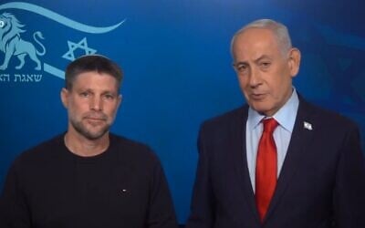 Prime Minister Benjamin Netanyahu, right, and Finance Minister Bezalel Smotrich issue a joint statement from Jerusalem, March 10, 2026. (Screenshot/GPO) Prime Minister Benjamin Netanyahu, right, and Finance Minister Bezalel Smotrich issue a joint statement from Jerusalem, March 10, 2026. (Screenshot/GPO)