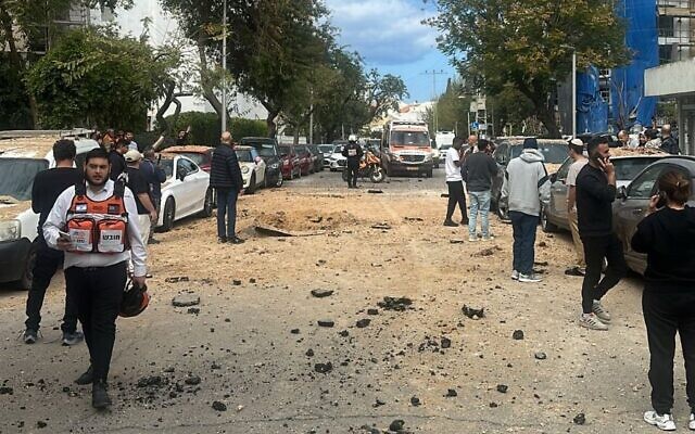 Medics respond to a missile impact site in central Israel on March 9, 2026. (United Hatzalah) Medics respond to a missile impact site in central Israel on March 9, 2026. (United Hatzalah)