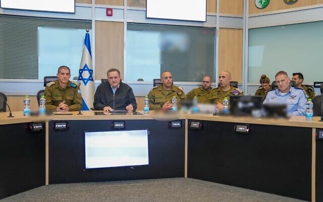 Defense Minister Israel Katz (center) meets with senior IDF officers at the military's underground command center, March 12, 2026. (Ariel Hermoni/Defense Ministry) Defense Minister Israel Katz (center) meets with senior IDF officers at the military's underground command center, March 12, 2026. (Ariel Hermoni/Defense Ministry)