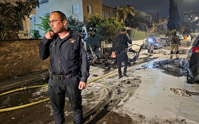 The scene of an Iran missile impact in central Israel on March 13, 2026. (Israel Police) The scene of an Iran missile impact in central Israel on March 13, 2026. (Israel Police)