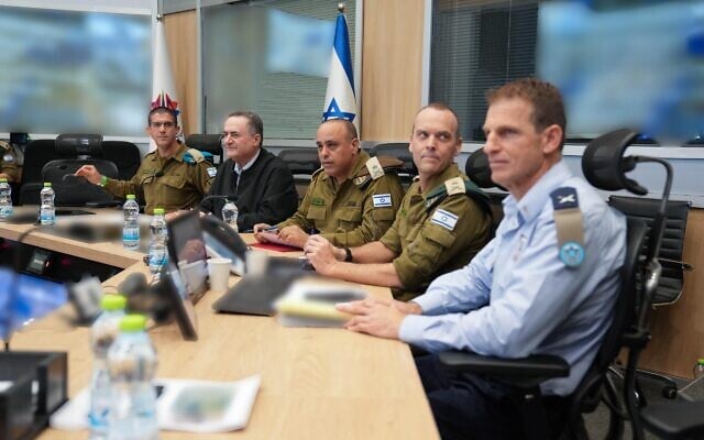Defense Minister Israel Katz (2nd L) holds an assessment at the Kiriya in Tel Aviv on March 16, 2026 (Ariel Hermoni/Defense Ministry) Defense Minister Israel Katz (2nd L) holds an assessment at the Kiriya in Tel Aviv on March 16, 2026 (Ariel Hermoni/Defense Ministry)