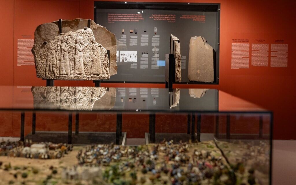 The stone relief panel from Sennacherib’s palace in Nineveh, the centerpiece of 'As Soon as the War is Over,' at the Bible Lands Museum on February 23, 2026 (Yael Ilan)