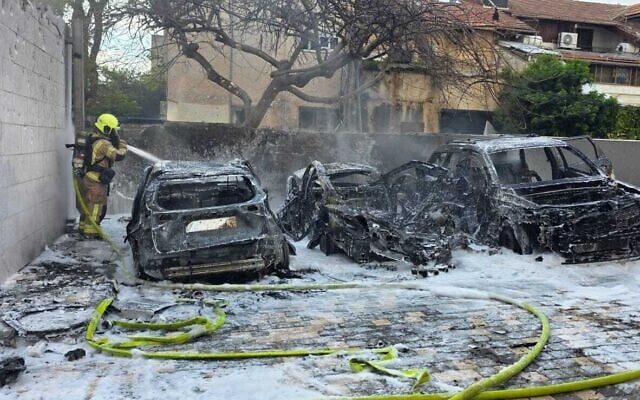 Firefighters work at the scene of a Hezbollah rocket attack on Nahariya, March 26, 2026. (Fire and Rescue Services)