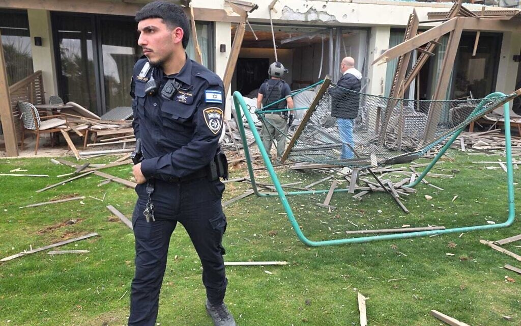 Damage to a hotel in Herzliya following an Iranian ballistic missile attack, March 27, 2026. (Israel Police) Damage to a hotel in Herzliya following an Iranian ballistic missile attack, March 27, 2026. (Israel Police)