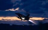 An Israeli Air Force F-16 fighter jet takes off from an airbase in Israel for strikes in Iran, in a handout photo published on March 3, 2026. (Israel Defense Forces)