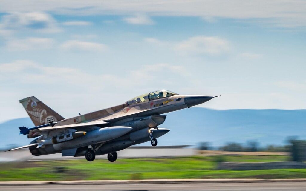 An Israeli Air Force F-16 fighter jet takes off from an airbase in Israel for strikes in Iran, in a handout photo published on March 3, 2026. (Israel Defense Forces)