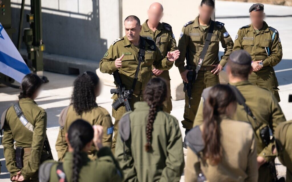 IDF Chief of Staff Lt. Gen. Eyal Zamir speaks to troops of the  947th Air Defense Battalion at an airbase, March 3, 2026. (Israel Defense Forces)