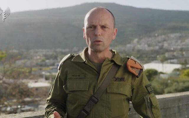 Home Front Command chief Maj. Gen. Shai Klapper issues a press statement from northern Israel, March 11, 2026. (Israel Defense Forces) Home Front Command chief Maj. Gen. Shai Klapper issues a press statement from northern Israel, March 11, 2026. (Israel Defense Forces)