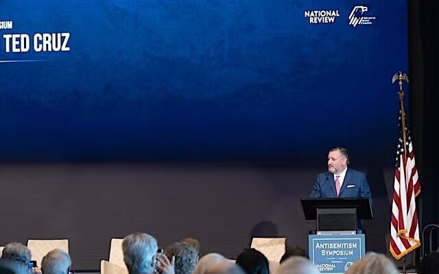 US Senator Ted Cruz of Texas speaks at the Antisemitism Symposium hosted by the Republican Jewish Coalition and National Review, Washington, DC, March 10, 2026. (Joseph Strauss via JTA) US Senator Ted Cruz of Texas speaks at the Antisemitism Symposium hosted by the Republican Jewish Coalition and National Review, Washington, DC, March 10, 2026. (Joseph Strauss via JTA)