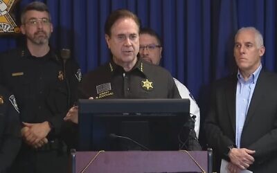 Oakland County Sheriff Michael Bouchard speaks during a press conference on March 19, 2026. (Screenshot via JTA)