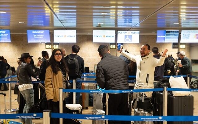 Passengers at Ben Gurion Airport ahead of the first departing flights since the start of the war with Iran, March 8, 2026 (Israel Airports Authority) Passengers at Ben Gurion Airport ahead of the first departing flights since the start of the war with Iran, March 8, 2026 (Israel Airports Authority)