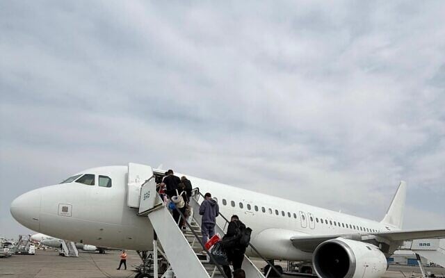 Israelis stranded in Dubai board a plane chartered by Israir to Aqaba airport in Jordan, March 6, 2026. (Courtesy Israir) Israelis stranded in Dubai board a plane chartered by Israir to Aqaba airport in Jordan, March 6, 2026. (Courtesy Israir)