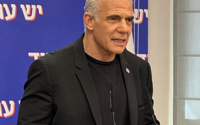 Opposition Leader Yair Lapid addresses his Yesh Atid party’s weekly faction meeting in the Knesset, March 16, 2026. (Courtesy of Yesh Atid) Opposition Leader Yair Lapid addresses his Yesh Atid party’s weekly faction meeting in the Knesset, March 16, 2026. (Courtesy of Yesh Atid)