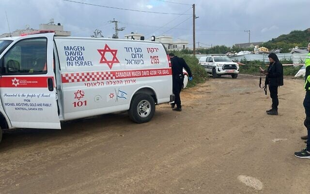 Paramedics arrive at the scene of a lethal shooting in Tira, a central Arab city, the morning of March 16, 2026. (Magen David Adom) Paramedics arrive at the scene of a lethal shooting in Tira, a central Arab city, the morning of March 16, 2026. (Magen David Adom)