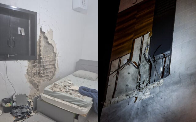 Damage caused to a bomb-safe room in Petah Tikva by an Iranian cluster munition, March 24, 2026. (Social media: used in accordance with Clause 27a of the Copyright Law; Tal Gal/Flash90)