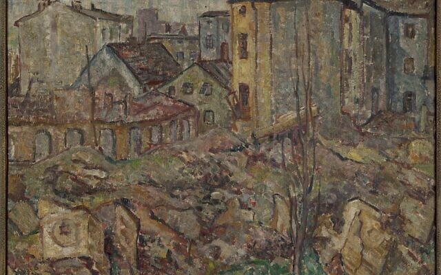 "Ruins of the Synagogue," by Sara Gliksman-Fajtlowicz (Art Collection, Moshal Repository, Yad Vashem)