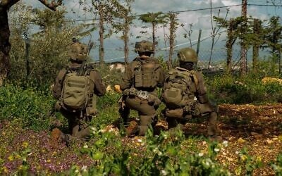 Soldiers of the Givati Brigade operate in southern Lebanon, in a handout photo issued by the military on April 12, 2026. (Israel Defense Forces)