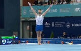 Israel's Artem Dolgopyat at the floor gymnastics final at the Osijek World Cup in Croatia, on April 11, 2026. (Screenshot/YouTube)