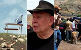 Former head of the Mossad Tamir Pardo (center) speaks to Channel 13 while touring in the West Bank (left and right), including Palestinian villages that have come under settler attack in recent months, in a story aired on April 27, 2026. (Channel 13 screenshots)