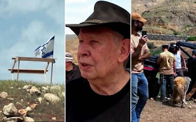 Former head of the Mossad Tamir Pardo (center) speaks to Channel 13 while touring in the West Bank (left and right), including Palestinian villages that have come under settler attack in recent months, in a story aired on April 27, 2026. (Channel 13 screenshots) Former head of the Mossad Tamir Pardo (center) speaks to Channel 13 while touring in the West Bank (left and right), including Palestinian villages that have come under settler attack in recent months, in a story aired on April 27, 2026. (Channel 13 screenshots)