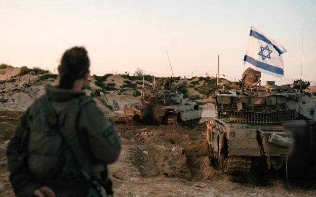 Reservists of the 205th 'Iron Fist' Armored Brigade operate in the Gaza Strip in a handout photo issued by the military on April 14, 2026. (Israel Defense Forces)