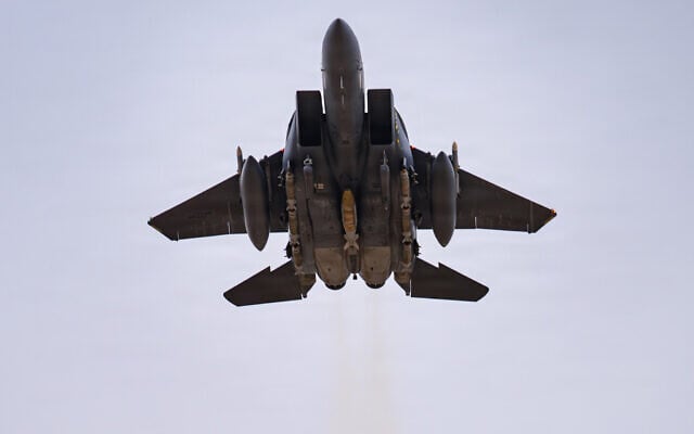A US Air Force F-15E Strike Eagle aircraft takes off for a mission during Operation Epic Fury, March 14, 2026. (US Air Force photo)