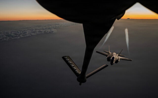 A US Air Force KC-135 Stratotanker aircraft refuels a F-35A Lightning II aircraft during Operation Epic Fury in the US Central Command area of responsibility April 5, 2026. (US Air Force photo) A US Air Force KC-135 Stratotanker aircraft refuels a F-35A Lightning II aircraft during Operation Epic Fury in the US Central Command area of responsibility April 5, 2026. (US Air Force photo)
