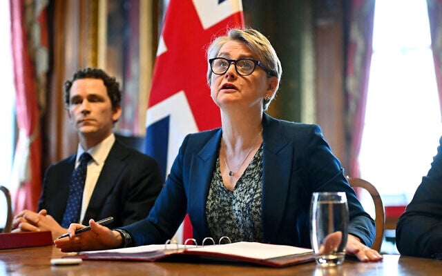 Britain's Foreign Secretary Yvette Cooper speaks during a virtual summit at the Foreign and Commonwealth Office in London on April 2, 2026. (Photo by Leon Neal / POOL / AFP) Britain's Foreign Secretary Yvette Cooper speaks during a virtual summit at the Foreign and Commonwealth Office in London on April 2, 2026. (Photo by Leon Neal / POOL / AFP)