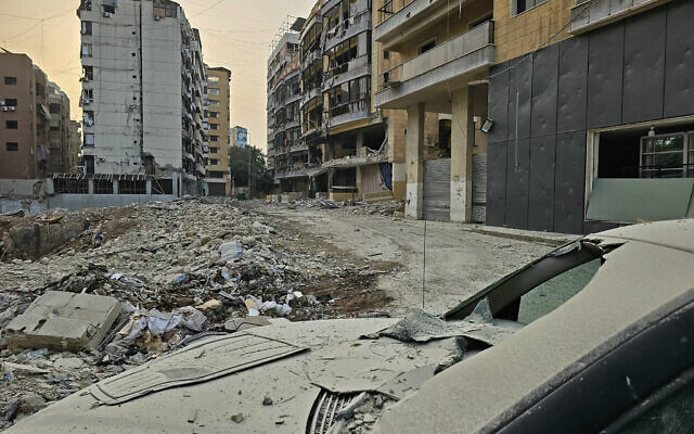 Damage at the site of an Israeli airstrike in the Haret Hreik neighbourhood of Beirut's southern suburbs, on April 4, 2026 (AFP)
