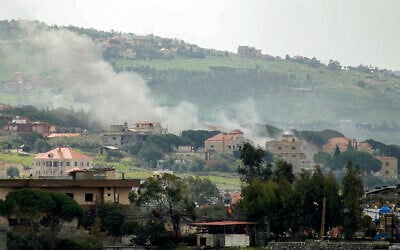 Smoke rises from Israeli bombardment at an area on the outskirts of Nabatieh in southern Lebanon on April 6, 2026. (Abbas Fakih / AFP)