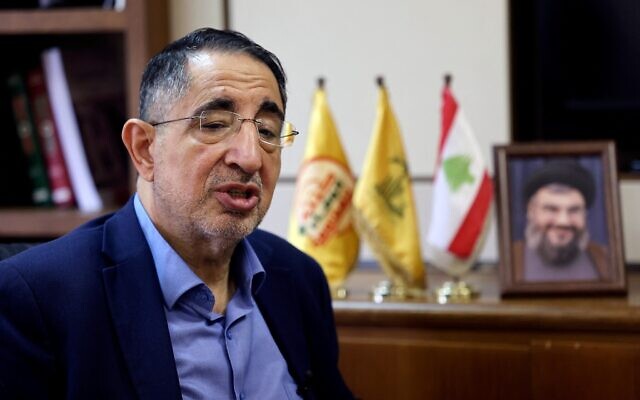 Lebanese Hezbollah MP Hussein Hajj Hassan speaks during an interview with AFP in his office at the Lebanese Parliament building in downtown Beirut on April 16, 2026 (Anwar AMRO / AFP)