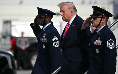 US President Donald Trump steps off Air Force One upon arrival at Harry Reid International Airport Las Vegas, Nevada, on April 16, 2026. (Photo by Jim WATSON / AFP)