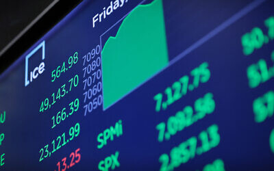 Stock market numbers are displayed on the floor of the New York Stock Exchange during morning trading on April 17, 2026 in New York City. All three major indexes surged at opening, with the Dow Jones leading the way, opening over 700 points after Iran declared the Strait of Hormuz 'completely open' after the ceasefire agreement between Lebanon and Israel. (Michael M. Santiago/Getty Images/AFP)