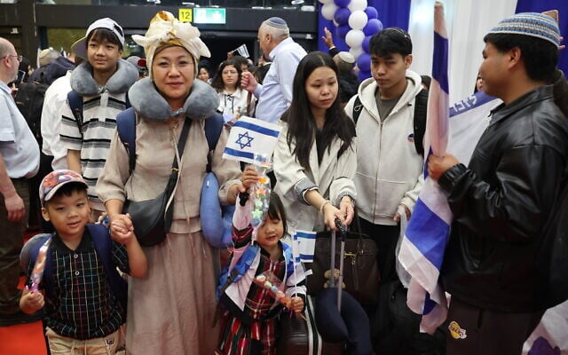Members of the Bnei Menashe community from India arrive at Ben Gurion Airport on April 23, 2026. (Jack Guez/AFP)