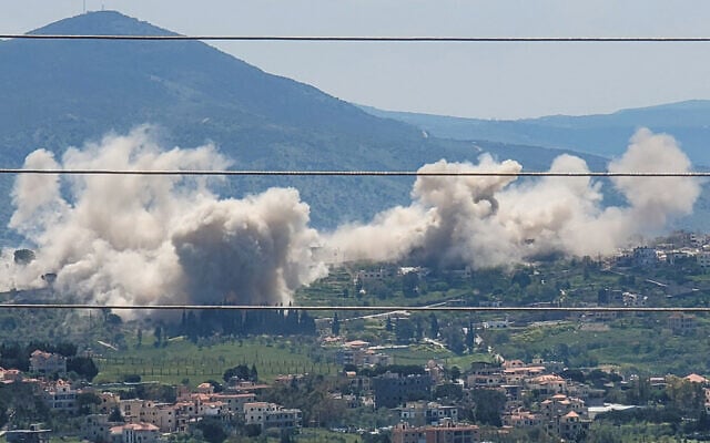 Smoke billows from explosions in the southern Lebanese village of Khiam on April 25, 2026. (AFP) Smoke billows from explosions in the southern Lebanese village of Khiam on April 25, 2026. (AFP)