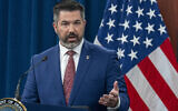 Pentagon press secretary Sean Parnell speaks to the media in the Pentagon Press Briefing Room, on March 17, 2025, at the Pentagon in Washington. (AP Photo/Jacquelyn Martin)