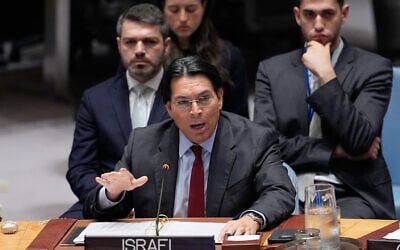 Israel's Ambassador to the United Nations Danny Danon speaks during a meeting of the Security Council at UN headquarters, March 11, 2026. (AP Photo/Seth Wenig) Israel's Ambassador to the United Nations Danny Danon speaks during a meeting of the Security Council at UN headquarters, March 11, 2026. (AP Photo/Seth Wenig)