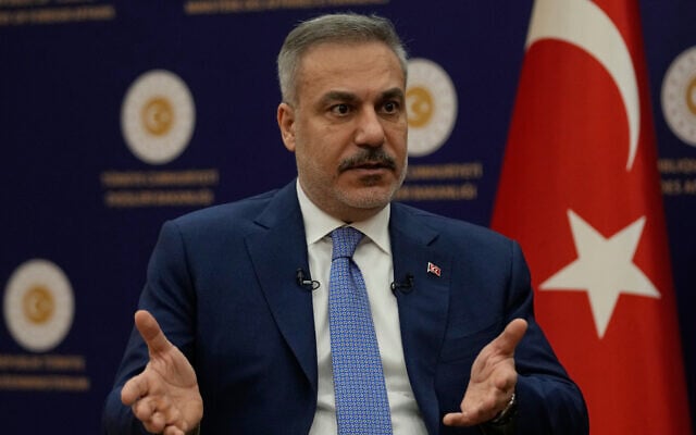 Turkey's Foreign Minister Hakan Fidan speaks during an interview with The Associated Press, in Ankara, Turkey, Saturday, March 14, 2026. (AP Photo/Khalil Hamra) Turkey's Foreign Minister Hakan Fidan speaks during an interview with The Associated Press, in Ankara, Turkey, Saturday, March 14, 2026. (AP Photo/Khalil Hamra)