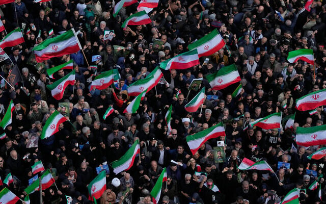 Mourners wave Iranian flags in Tehran, Iran, April 1, 2026, as they gather during a funeral procession for Alireza Tangsiri, head of Iran's Islamic Revolutionary Guard Corps Navy, and others killed in Israeli strikes in late March. (AP Photo/Vahid Salemi) Mourners wave Iranian flags in Tehran, Iran, April 1, 2026, as they gather during a funeral procession for Alireza Tangsiri, head of Iran's Islamic Revolutionary Guard Corps Navy, and others killed in Israeli strikes in late March. (AP Photo/Vahid Salemi)