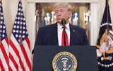 US President Donald Trump pauses as he finishes speaking about the Iran war from the Cross Hall of the White House, in Washington, April 1, 2026. (Alex Brandon/AP)