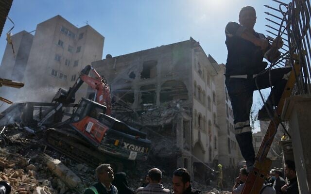 Firemen and first responders work at the site of a strike that, according to a security official at the scene, destroyed half of a synagogue and nearby residential buildings in Tehran, Iran, April 7, 2026. (AP Photo/Francisco Seco) Firemen and first responders work at the site of a strike that, according to a security official at the scene, destroyed half of a synagogue and nearby residential buildings in Tehran, Iran, April 7, 2026. (AP Photo/Francisco Seco)